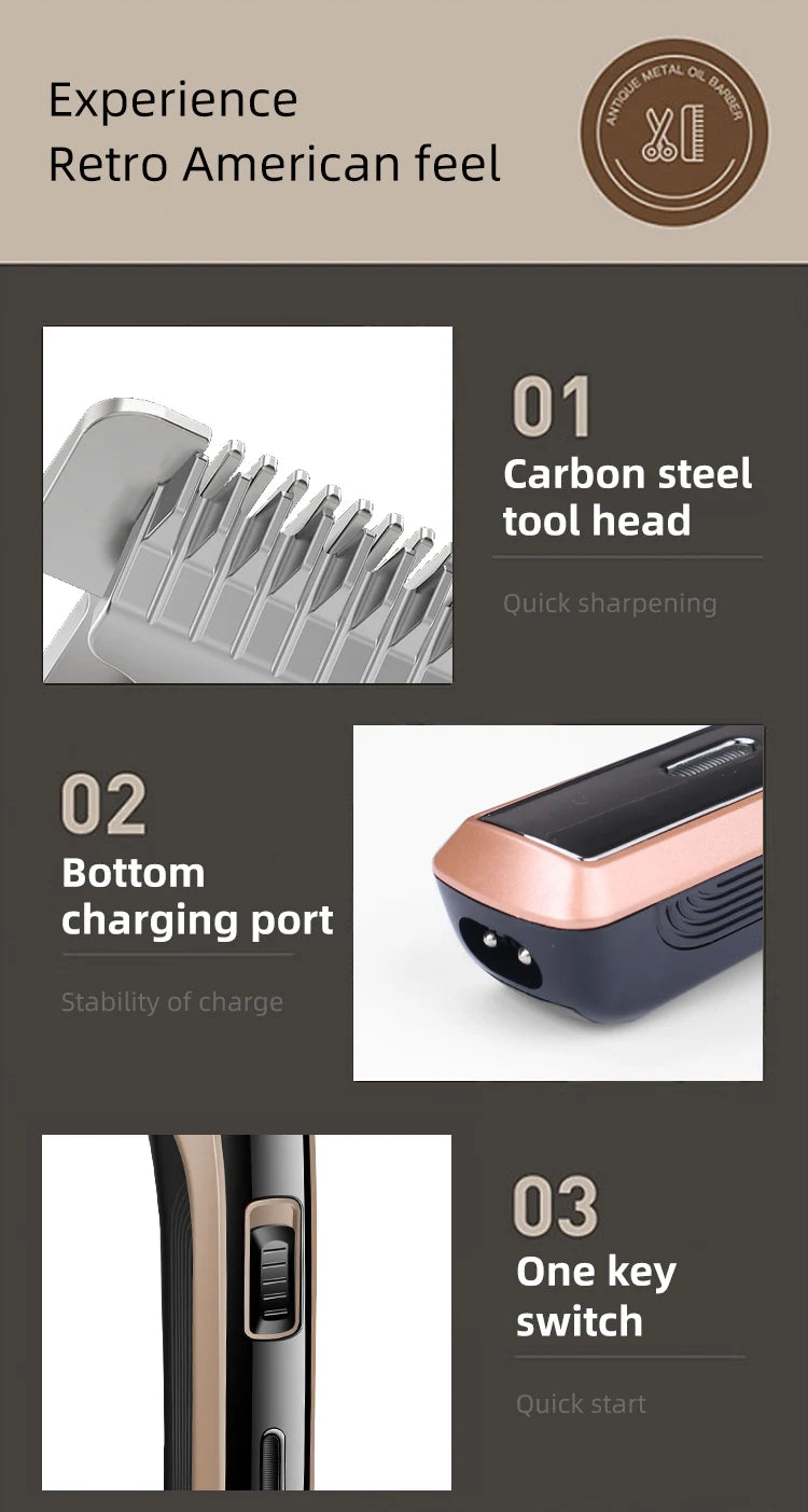 Kemei Waterproof Hair Clipper Rechargeable Electric Barber Trimmer Professional Cordless Hair Cutting Machine For Men KM-418